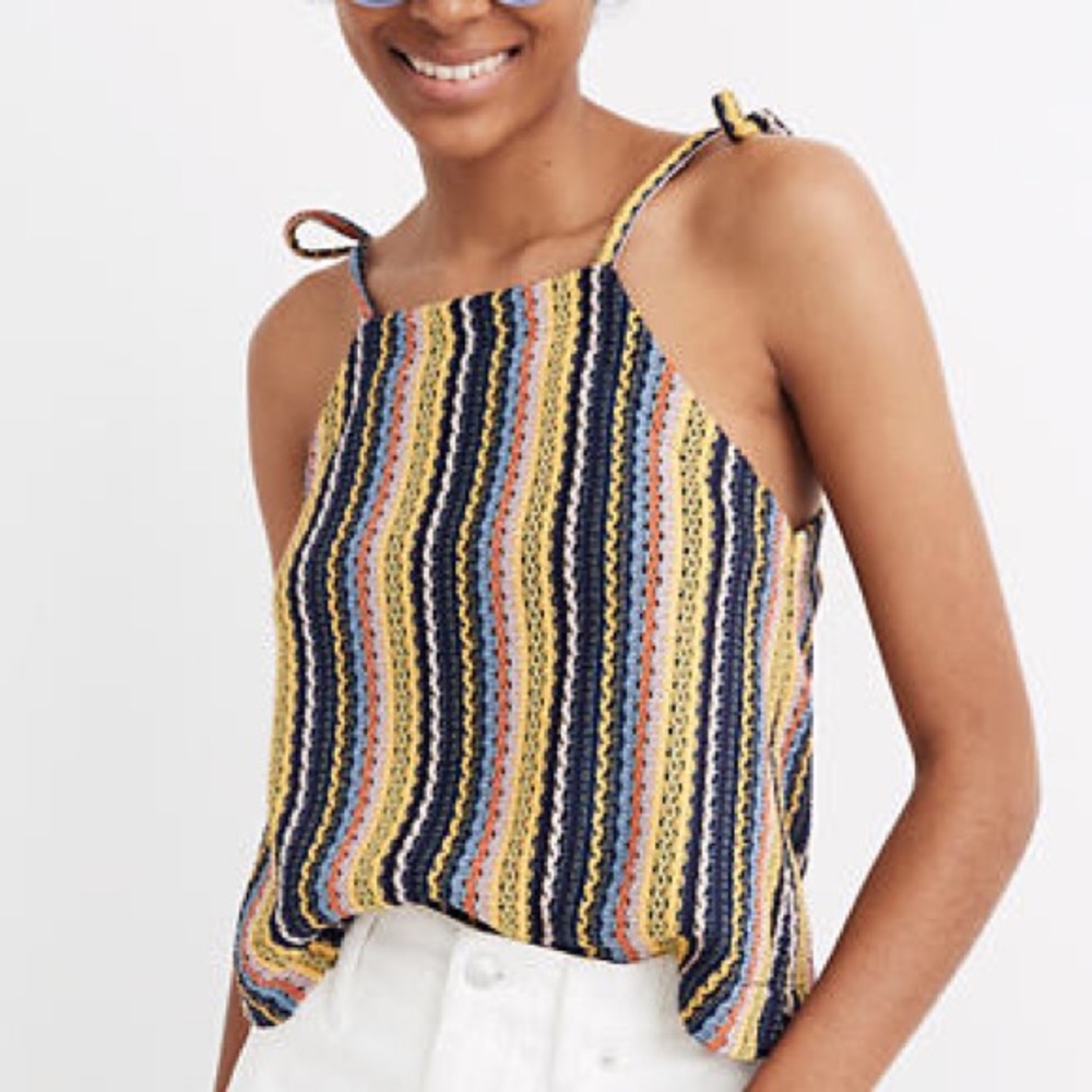 Madewell tied-shoulder tank top in crochet rainbow